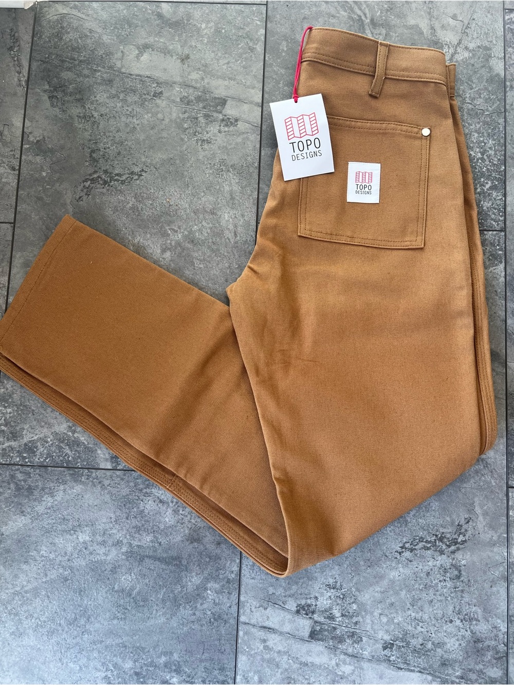 NWT TOPO Designs Men’s brown Duck Work pant IN 30” X 32” made in USA 100% cotton